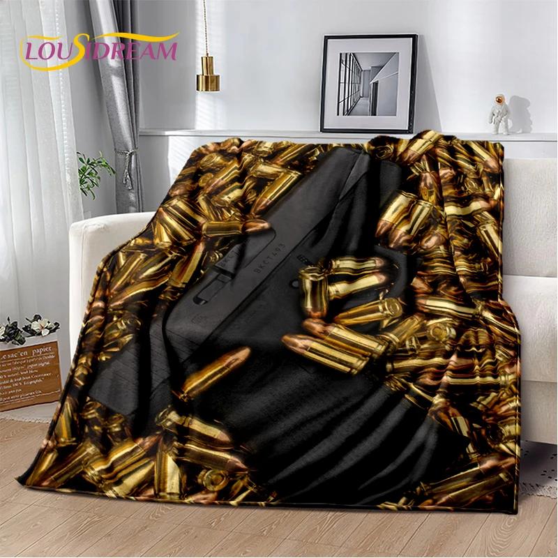 29 Style Retro Guns Pistol Ammunition Bullet Cartridge AK M4 Soft Flannel Blankets,Throw Blanket for Picnic Beds Sofa Bedroom
