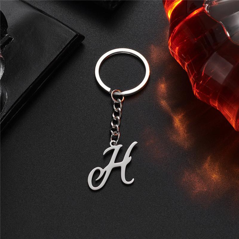 Fashion DIY A-Z Initials Metal Keychains Holder Pendent Key Chain Women Car Key Ring Simple Letter Name Keyrings Party Gift