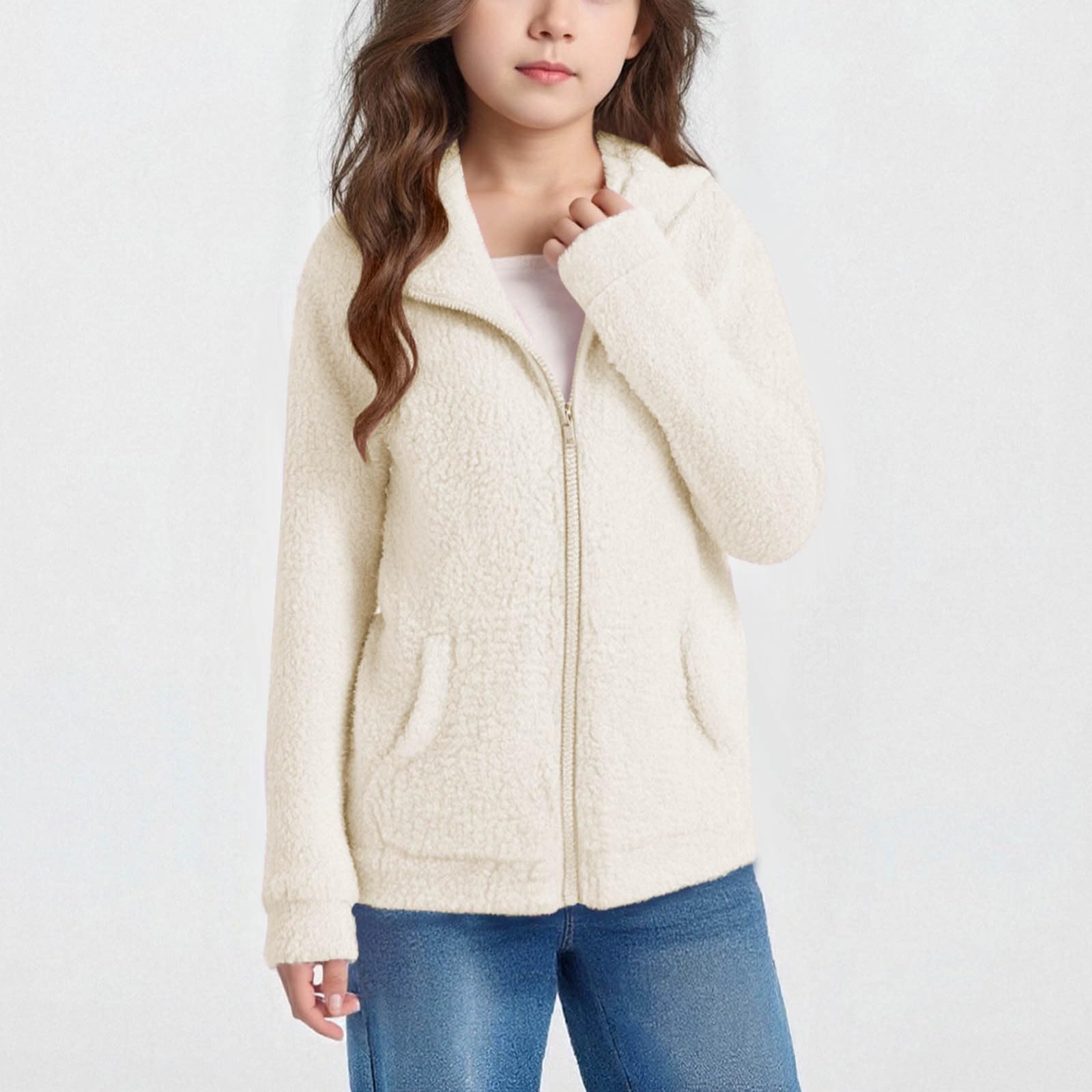 

Детская осенне-зимняя теплая флисовая толстовка с капюшоном, карманами и длинными рукавами, однотонная 120