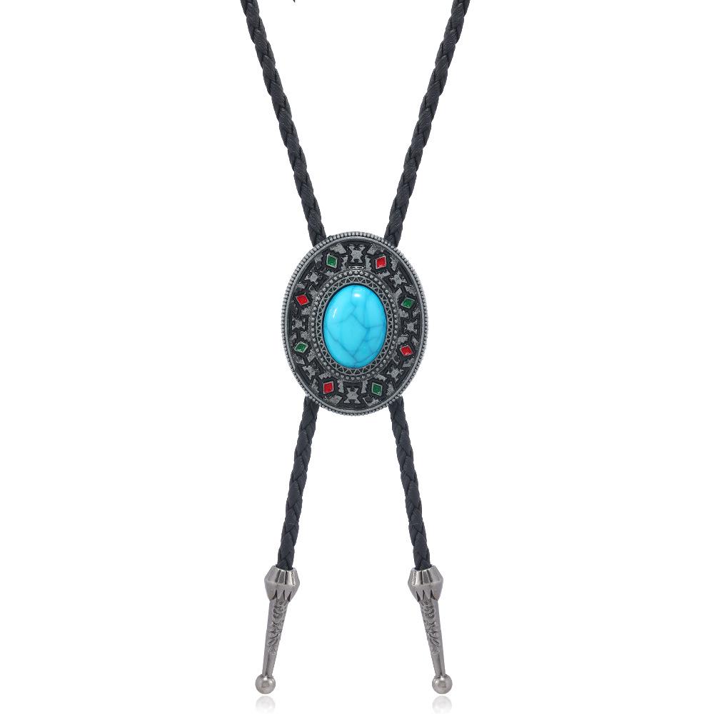 Adjustable Western Cowboy Bolo Tie with Alloy Pendant and Leather Necklace