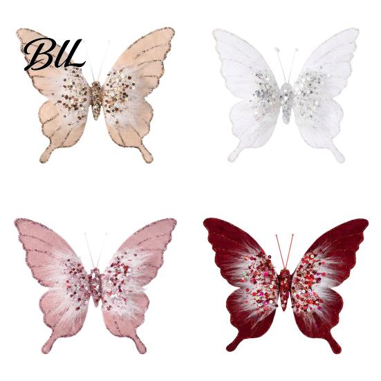 Elegant Christmas Garland Decorations Velvet Butterfly Ornaments, Artificial Glitter Sequins Xmas Tree Three Dimensional Ornaments Decoration
