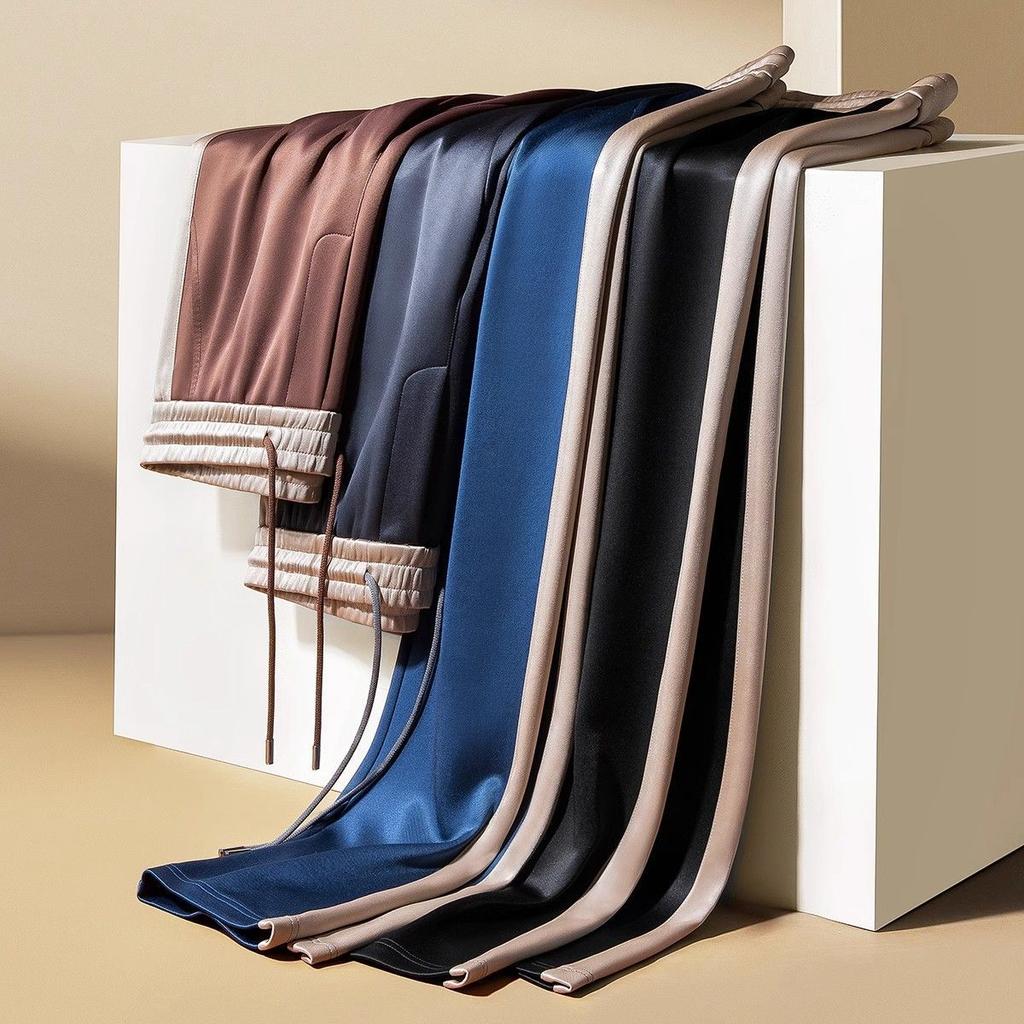 Sommer Glatt Anti-Falten Mode Sporthose, Personalisierte Farbkontrast Weitbein Gerade Bein Freizeithose für Herren