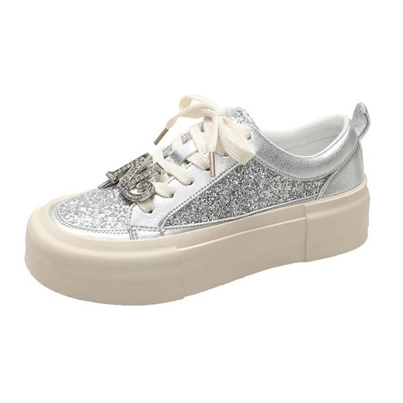 Women Versatile Casual Flats Thick Sole Rhinestone Vintage Dirty Sneakers