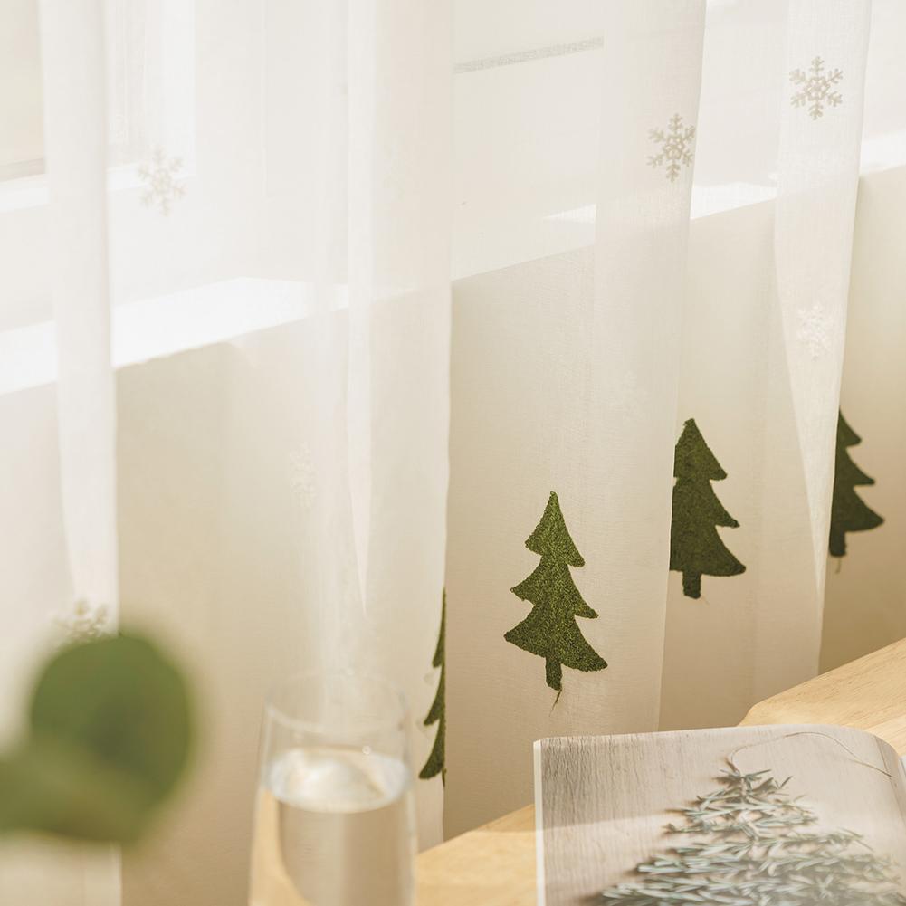1PC NAPEARL Christmas Green Tree Embroidered Sheer Curtain European Luxury Window Curtain for Living Room Bedroom Home Decor