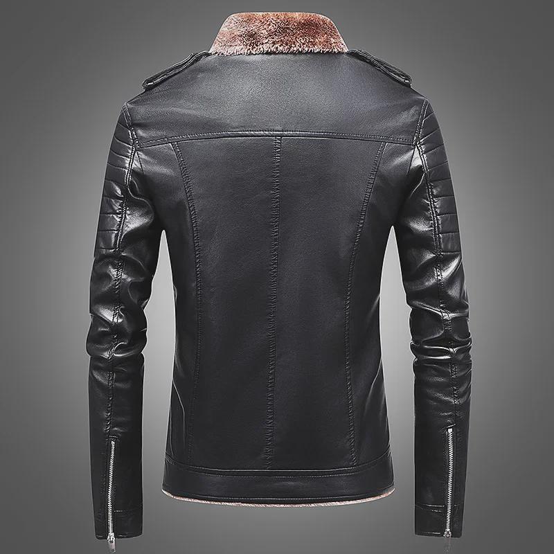 Herren-Lederjacke – PU-Motorrad-Stil mit warmem Samtfutter