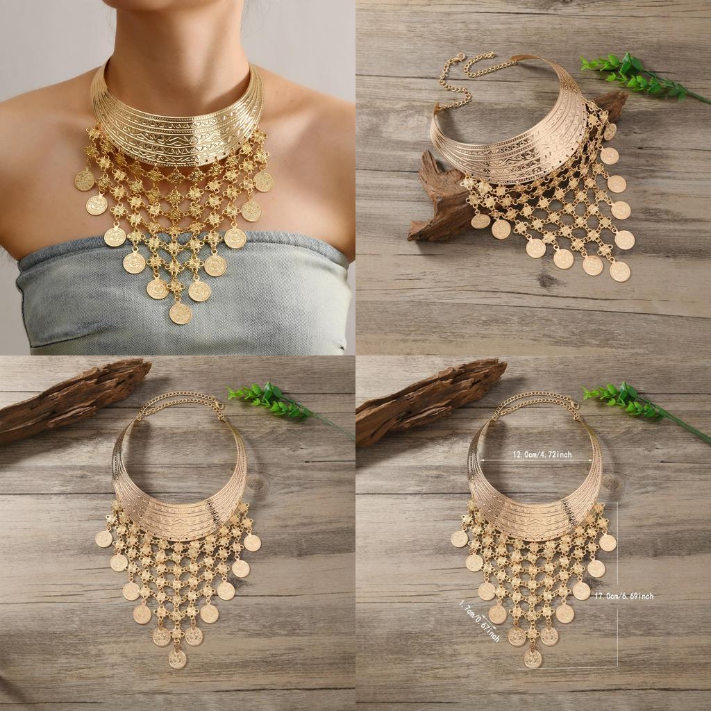 Fashionable Ethnic Style Multi Layer Tassel Design Women Metal Collar Necklace For Ladies Ethnic Style