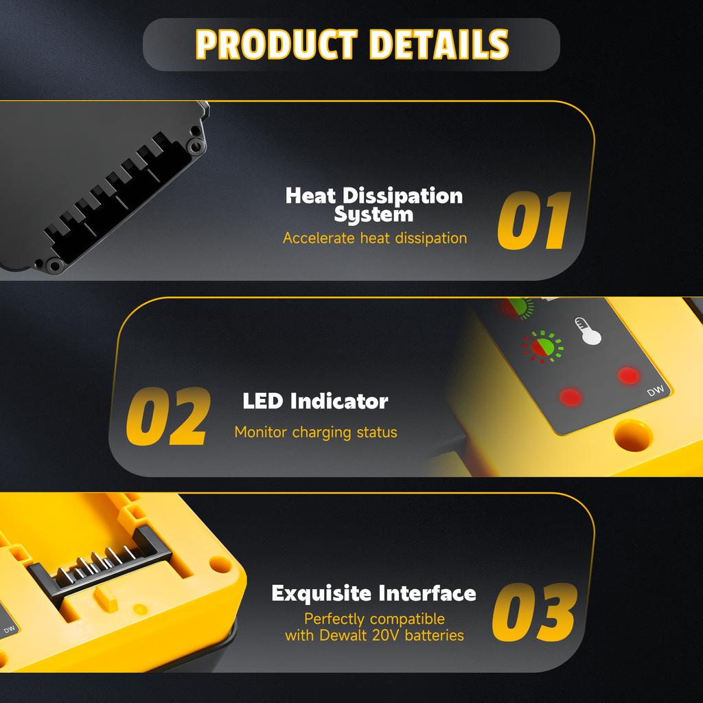 Battery Charger Replacement for 20V Lithium Battery DCB207 DCB206 DCB204 DCB203 2-Port 90W Fast Charger