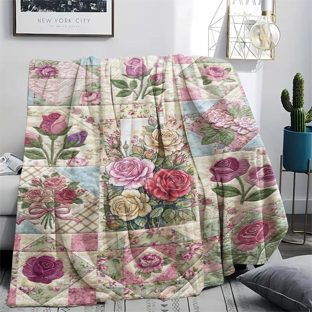 Rose Flower Print Flannel Blanket, High quality Comfortable for All Seasons, Home Decor, Warmth and Comfort, Perfect for Christmas Gifts101