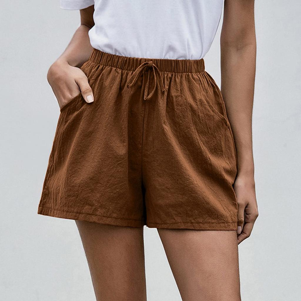 Women's Fashionable Color Drawstring Elastic Waist Pocket Casual Loose Shorts