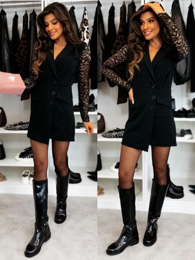 2024 European & American Autumn/Winter Lace Sleeve Fashion Coat Dress