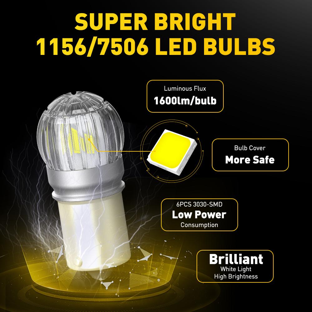AUXITO 2x 1156 LED Bulb BA15S P21W 7506 LED Canbus 12V 6000K White Yellow Super Bright DRL Car Backup Reverse Light Signal Lamp Dome Lights 6