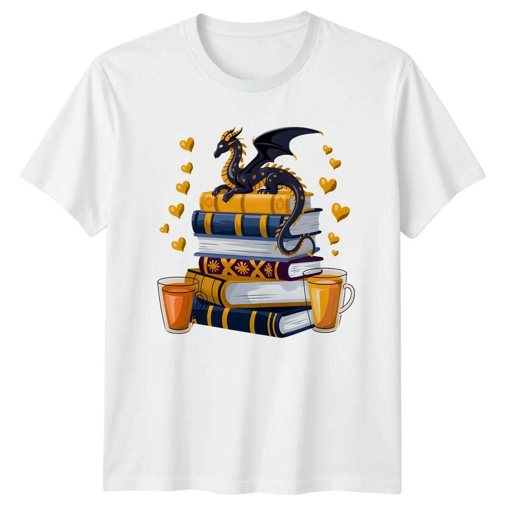 Starry Dragon Book Stack TShirt Fantasy Reader Gift For Him And Her S