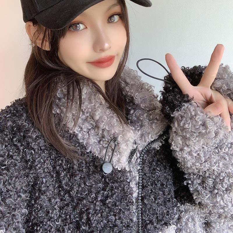 Palton din lână de miel cu guler înalt pentru femei, jachetă caldă cu mâneci lungi cu fermoar, pardesiu larg, modă coreeană, toamnă și iarnă