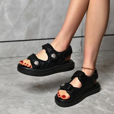 Sandalias deportivas de verano de moda 2024 para mujer, zapatos romanos de suela gruesa, informales, para exteriores, con punta redonda, cómodas, antideslizantes, planas para mujer
