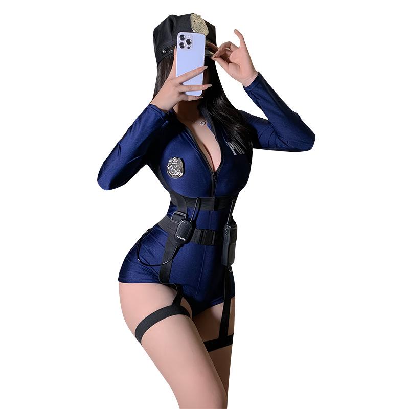 Qingruohan Sexy Policewoman Cosplay Lingerie Set - Mature Sister Temptation Bodysuit 8531