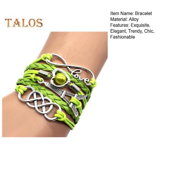 Braided Wrap Layered Faux Leather Bracelet Retro Multilayer Hearts Tower Cord Braided Wristband for Men Women