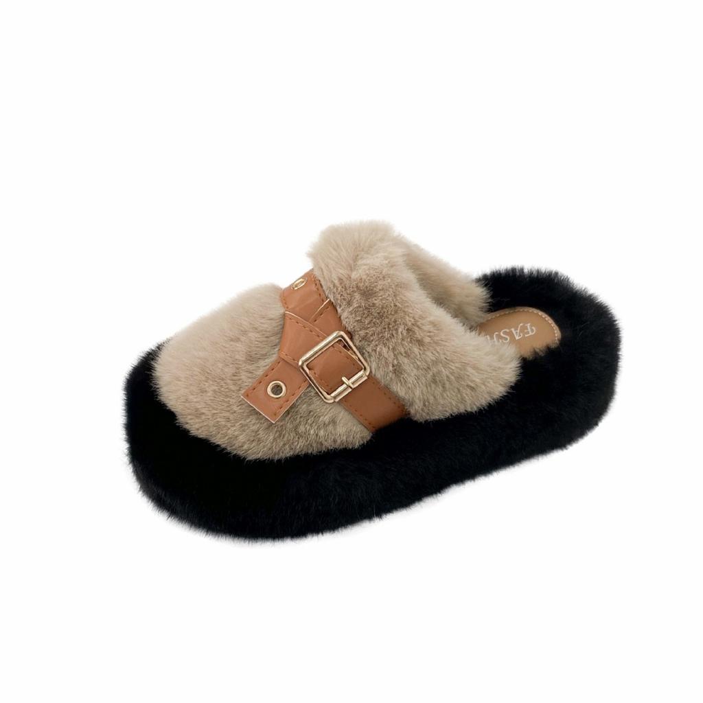 Internet Celebrity Bag Head Half Slippers Women's Outer Wear 2025 Autumn and Winter New Heightened Thick-soled Fluffy Shoes Home Warm Cotton Mop