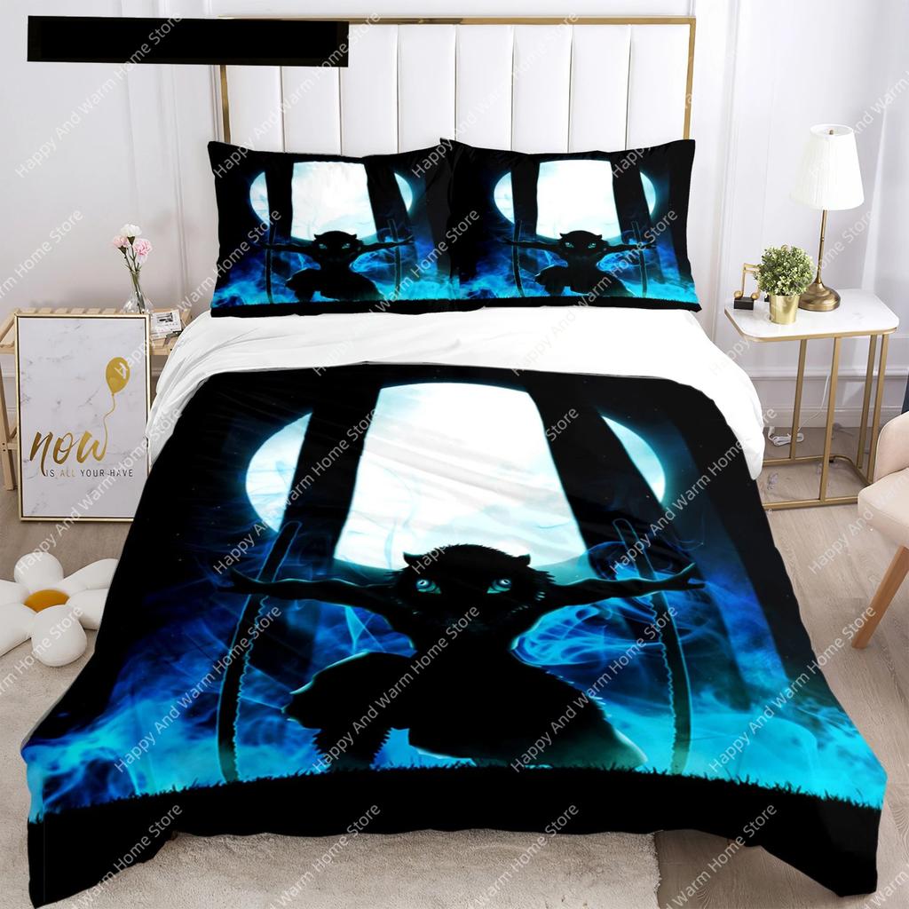 Comforter Anime Demon Slayer Print Bedding Set 2/3Pieces Nezuko Queen Double Single King Size Boys Adults Gift