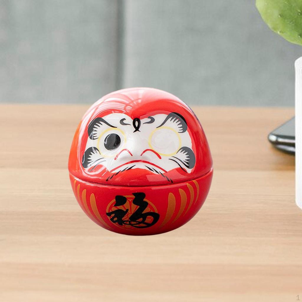 Kleine Keramik Daruma Puppe Japanische Kunst Skulptur Sammlerstück Tischmittelstück Dharma Dekoration