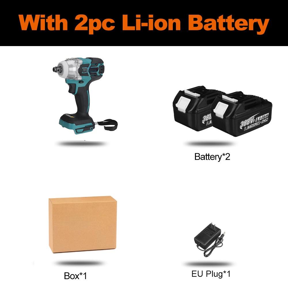 800N.m 388VF 4 Gear Brushless Cordless Electric Impact Wrench Screwdriver 1/2 Inch Wrench for Makita Battery