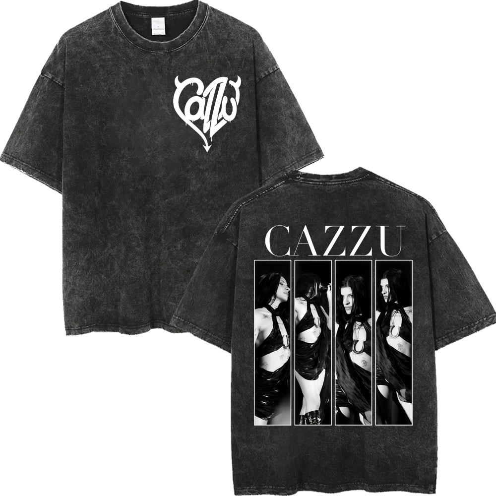 Vintage Washed Cazzu Latinaje Tour  Merch Tshirts Men Women Fashion Aesthetic Tshirt Summer Casual Loose Cotton T Shirts