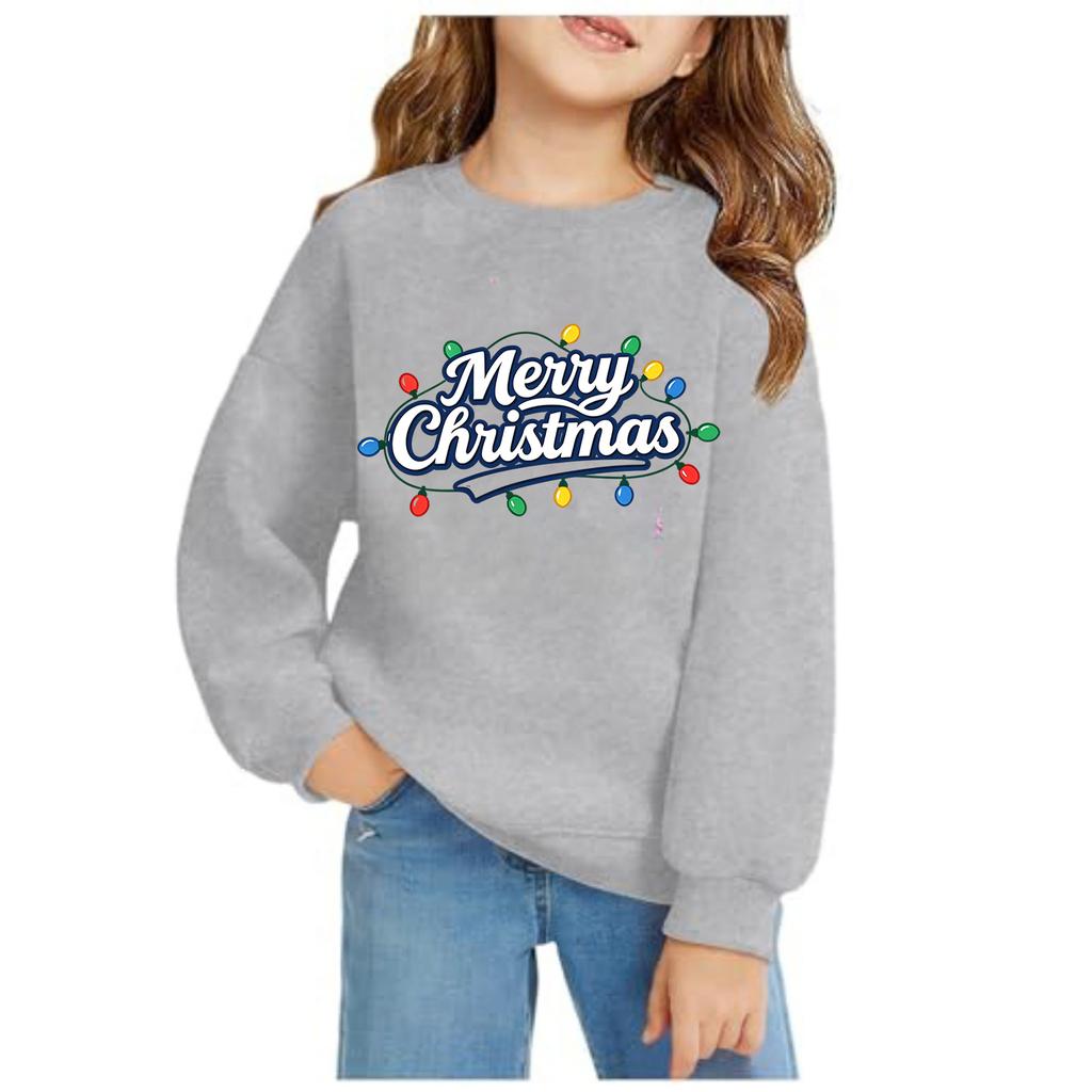 Girls Christmas Print Long Sleeve Hooded Sweatshirt Casual Comfortable Pullover for Fall Winter