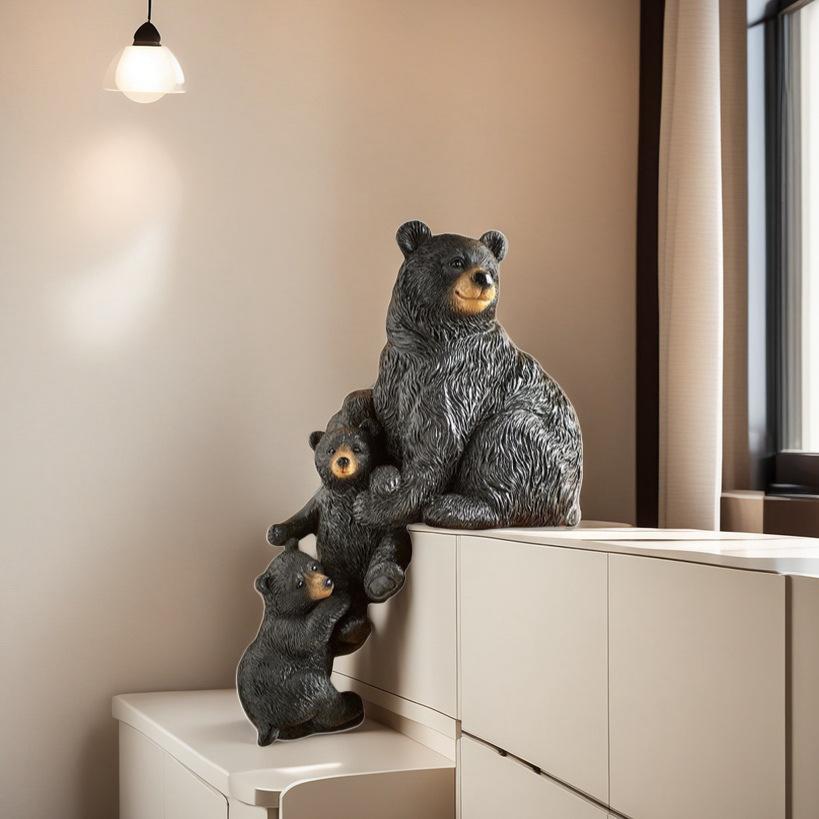 American-style Three Black Bear Tabletop Ornaments for Home, Living Room Decoration, Yard Resin Handicrafts for Decoration