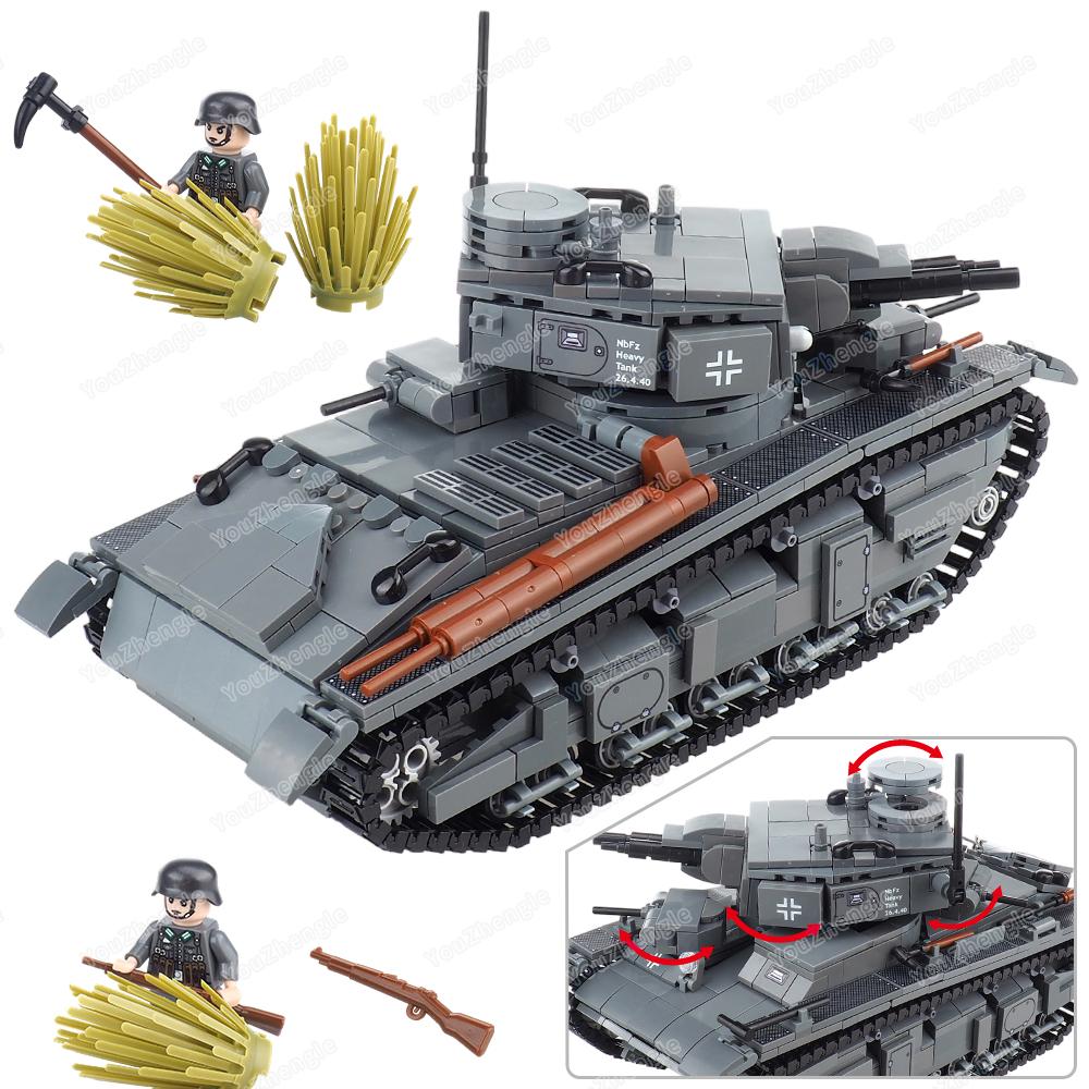 Mehrere Geschütztürme NbFzip Schwer Dunkelgrau Panzer Bausteine Montage MOCww2 Figuren Waffen Ausrüstung Szene Modell Ornamente Geschenk Spielzeug