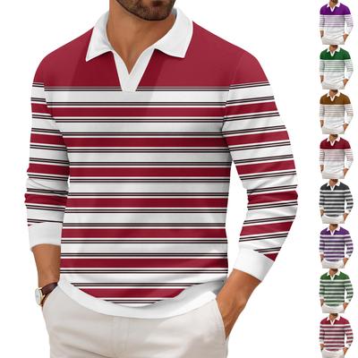 Men's Casual Fashion Printed Lapel Long-sleeved Knitted Bottoming Shirt Top