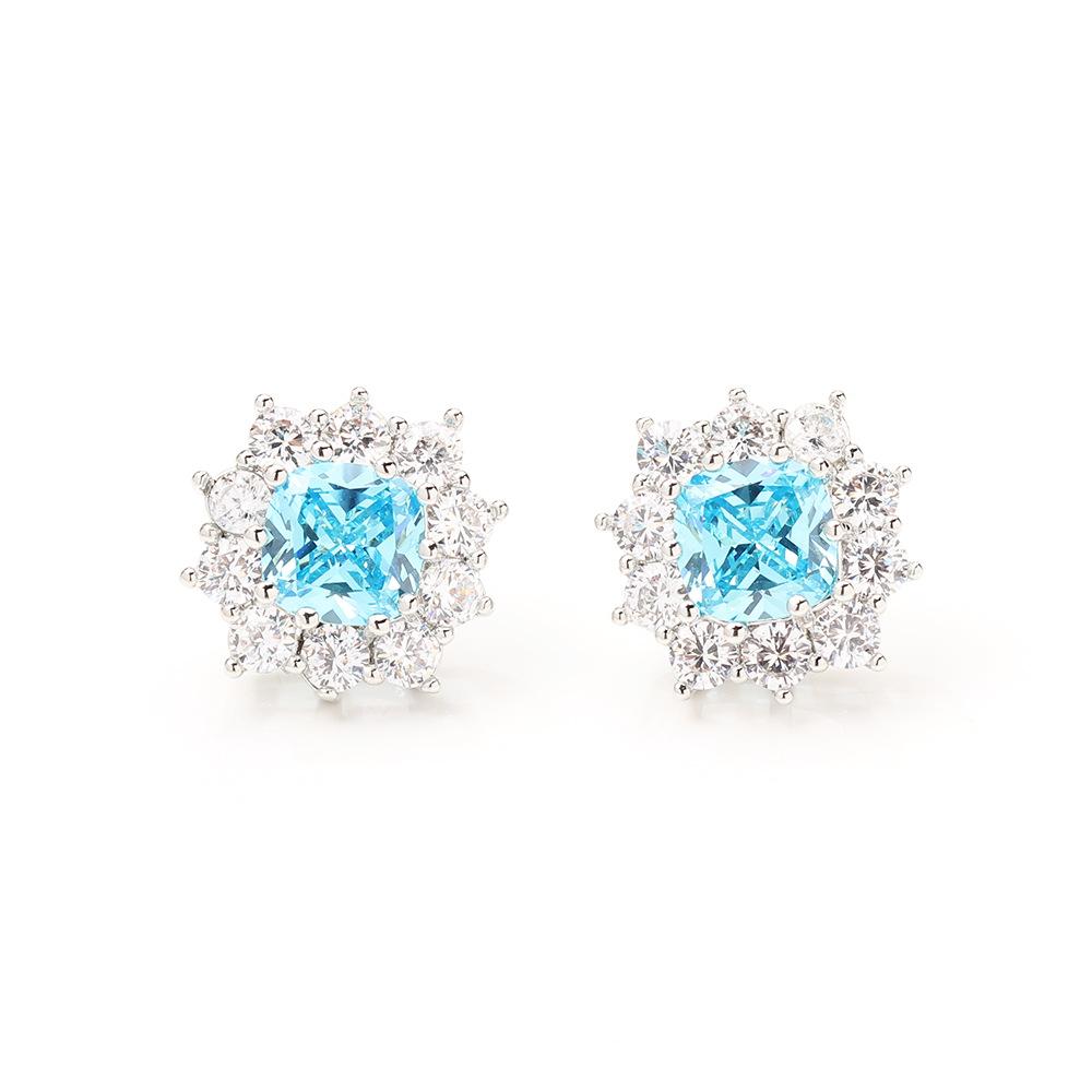 Light luxury niche blue jewelry cut blue flower holder stud earrings gold-plated with diamonds 925 silver needle earrings women s earrings