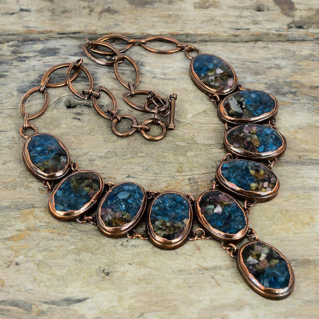 Watermelon Tourmaline Necklace Electroformed Copper Necklace Adjustable Chain Necklace Handmade Original Gemstone Jewelry Anniversary Gifts