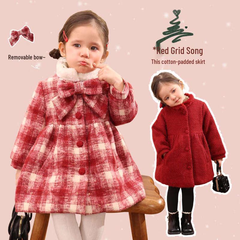 

LUSON Little O Dad Girls Winter Thickened Fleece-Lined Padded Coat 120