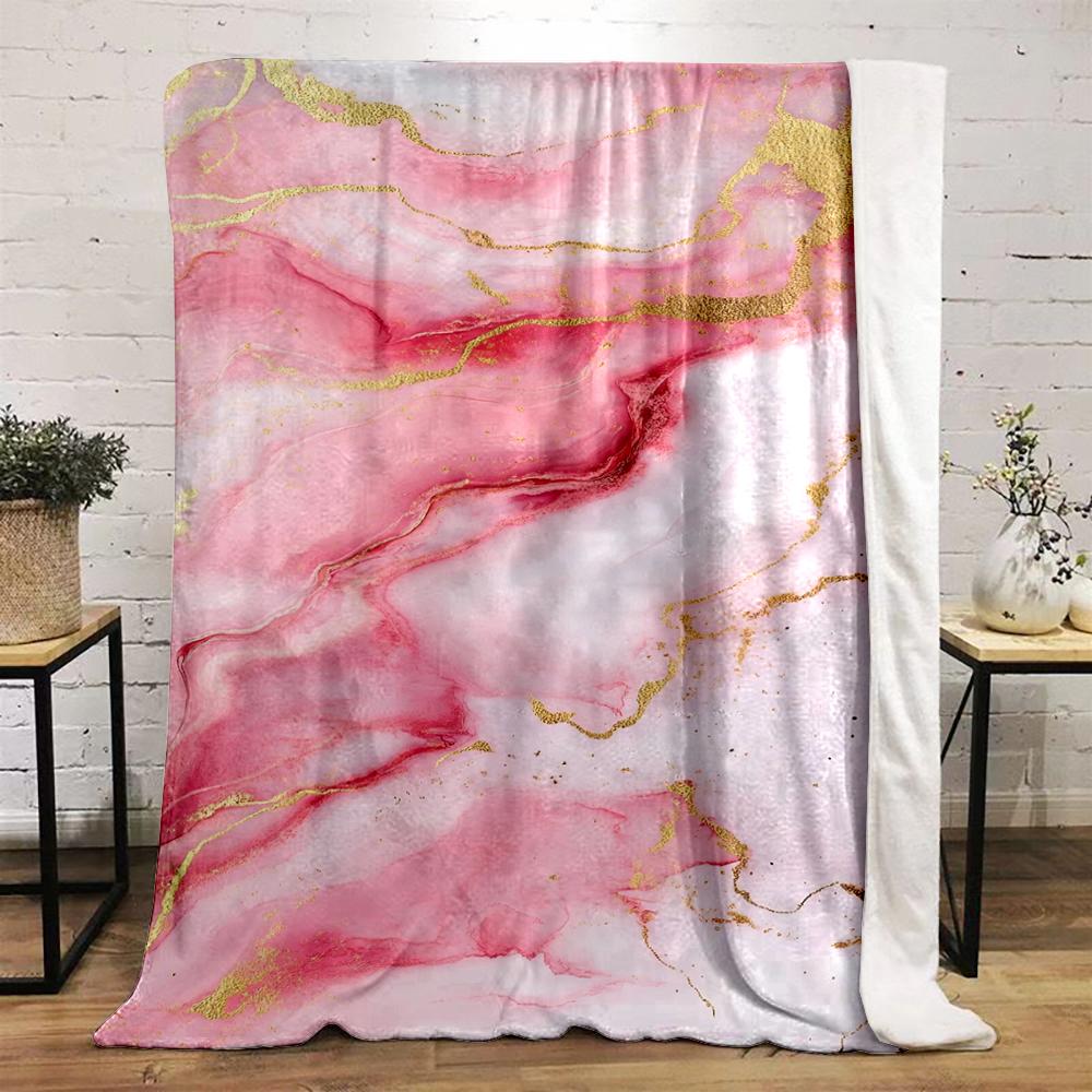 Pink and Gold Marble Pattern Warm Blanket Design. Flannel Blanket for Bedroom, Living Room, Sofa, and Nap.