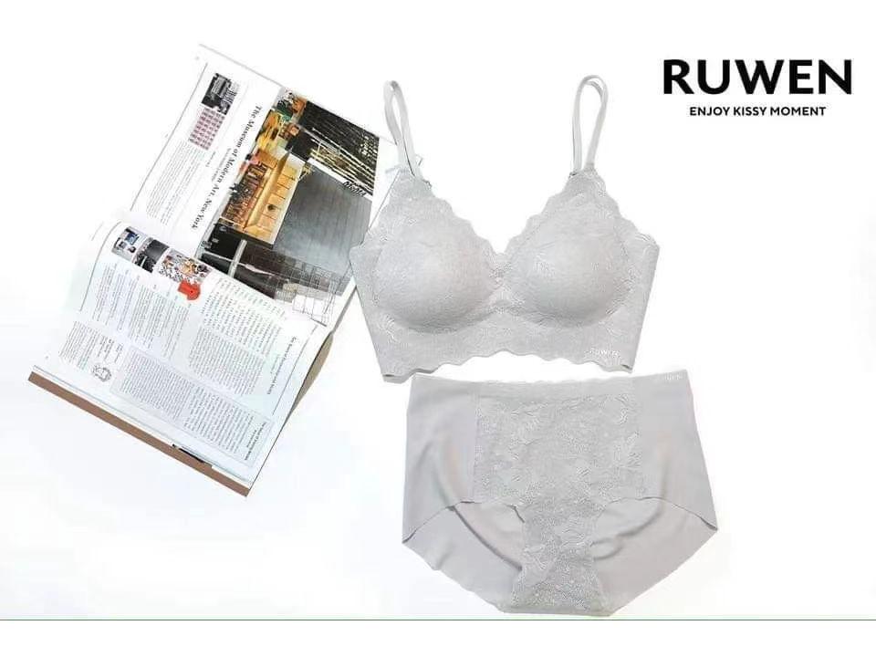 2024 RUWEN Purple Seamless Lace Sling Bra Set for Small Busts
