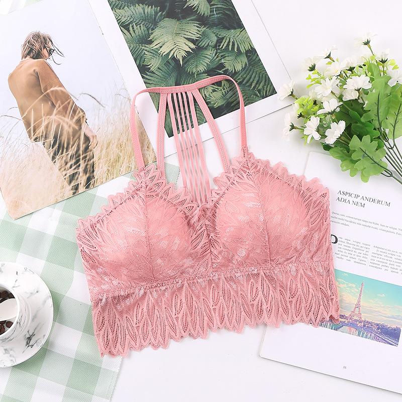 

мода кружево удобный сборка без груди пятно средний размер молодые женщины тонкий формованная чашка полная чашка One size fits all розовый