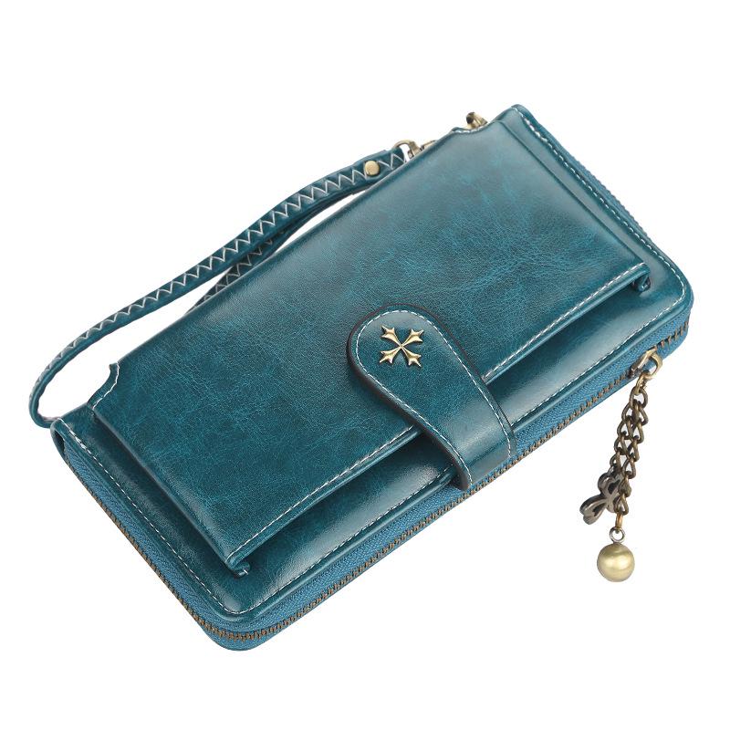 

Pu Leather Women Long Wallets Hasp Zipper Purse Tassel Phone Clutch Bag KTY peacock синього кольору
