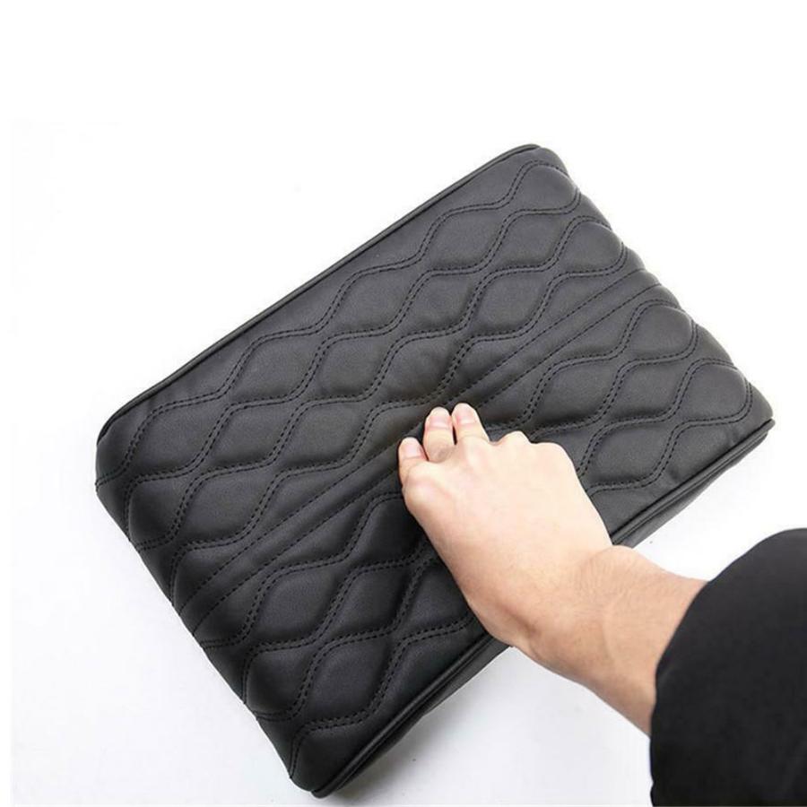 PU Leather Car Armrest Mat Wave Embroider Center Console Pad Arm Rest Protection Cushion Auto Armrests Storage Box Cover Pad