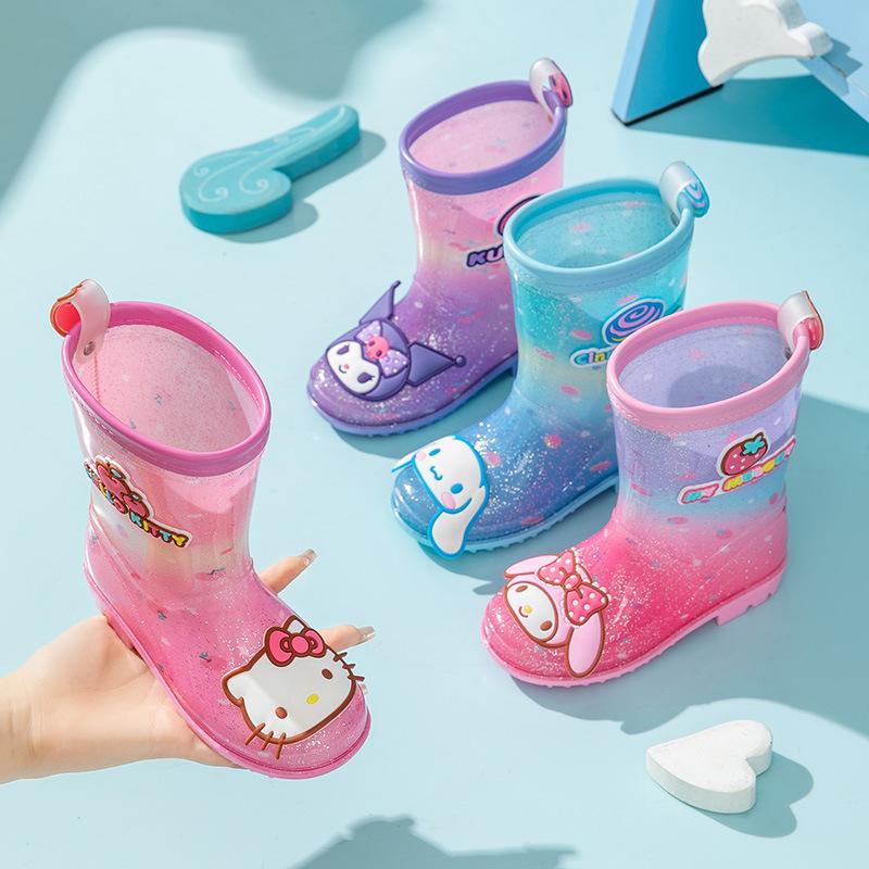 Children's Rain Boots Girls' Rain Boots Kindergarten Cartoon Little Princess Kuromi Cinnamoroll Girls' Rubber Boots