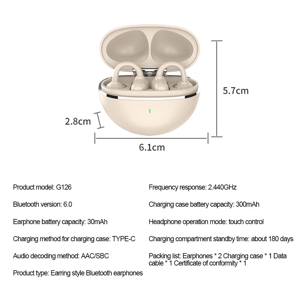 Wireless Bluetooth 5.4 Earphones Ear Clip On Headphones Waterproof Sport Headsets Noise Reduction HiFi Stereo Earbuds for Smart Phones