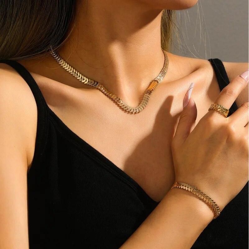 

Boho Золотого цвета Пшеничное Ожерелье Браслет Кольца Женский Заявление Цепочка Воротник Ожерелье Для Женщин Модные Свадебные Ювелирные Изделия Браслеты