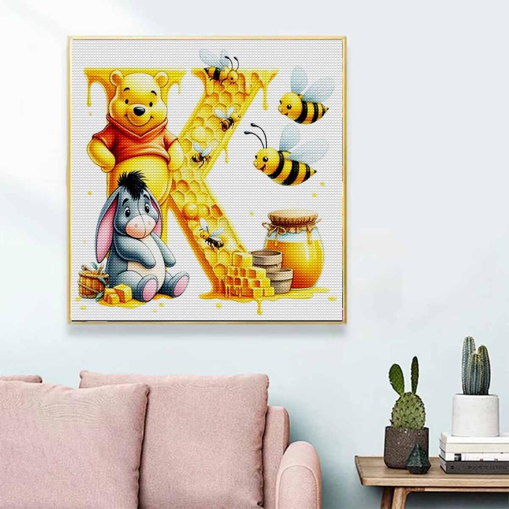 DIY Diamond Painting Round Diamond The Letters "K" In Vini and Eeyore Full Diamond Mosaic Home Decoration Painting Cross Stitch Kit