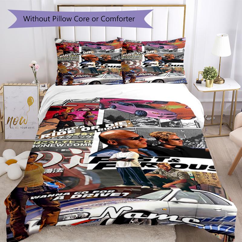 Set Biancheria da Letto Fast & Furious Personalizzato con Nome 3 Pezzi Copripiumino Chiusura Include 1 Copripiumino & 2 Federe, Morbido e Confortevole per Tutte le Stagioni.
