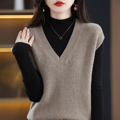 Πουλόβερ γιλέκο γυναικείο φθινόπωρο και χειμώνα μάλλινο μασίφ v λαιμό αμάνικο πουλόβερ γυναικείο γιλέκο casual γιλέκο γυναικεία μπλουζάκια