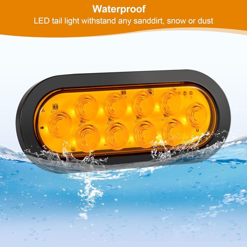 6" Oval LED Trailer Lights Kit, 2PCS Waterproof Stop/Turn/Brake Tail AMBER