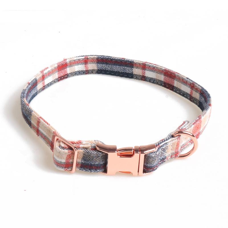 New Pet Dog Collar British Plaid Retro Rose Gold Bow Full Metal Collar  Dog Accessories Chihuahua Dog Y Harness