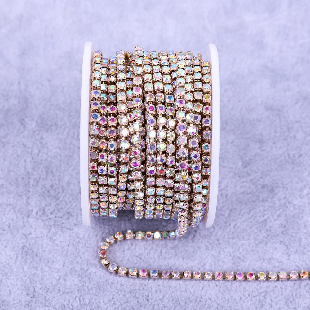 Electroplated Rhinestone Drill Chain: Single Row Metal Claw Chain for DIY Costume Accessories
