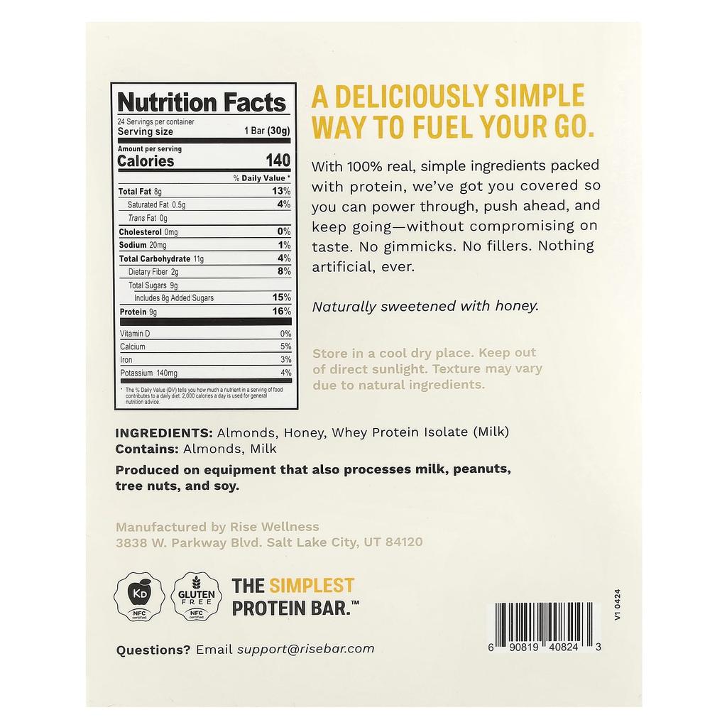 Rise Minis, Mini Protein Bars, Almond Honey, 24 Pack, Snack Size Protein Bars, 30G (1.05Oz) Each