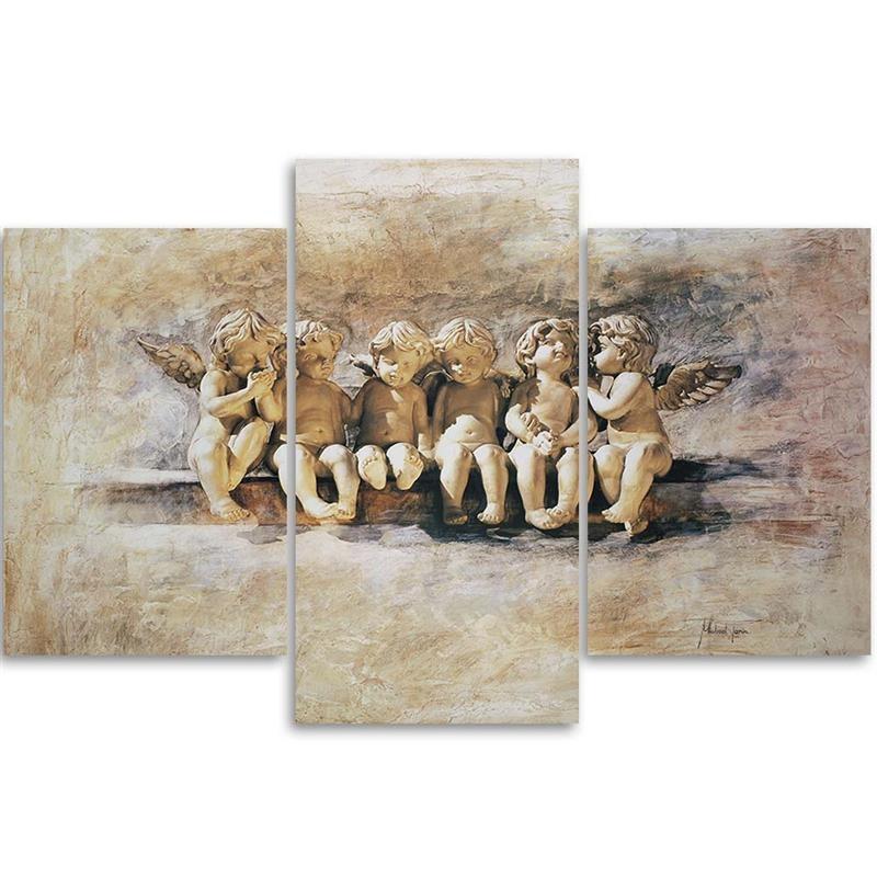 Three Piece Picture Canvas Print Angel Beige Vintage