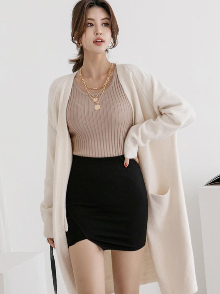 Cardigan Gros Călduros Larg Culoare Solidă Femei Buzunar Doamne Primăvară Toamnă Gât în V Palton Tricotat Topuri Casual Femei C-124