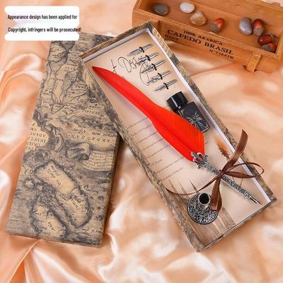 Retro Feather Dip Pen Set - Creative Ink Pen Gift for Students and Christmas